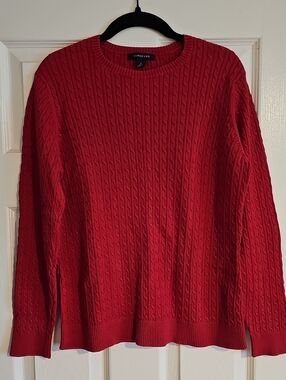 Lands' End Red Cable-Knit Crewneck Sweater